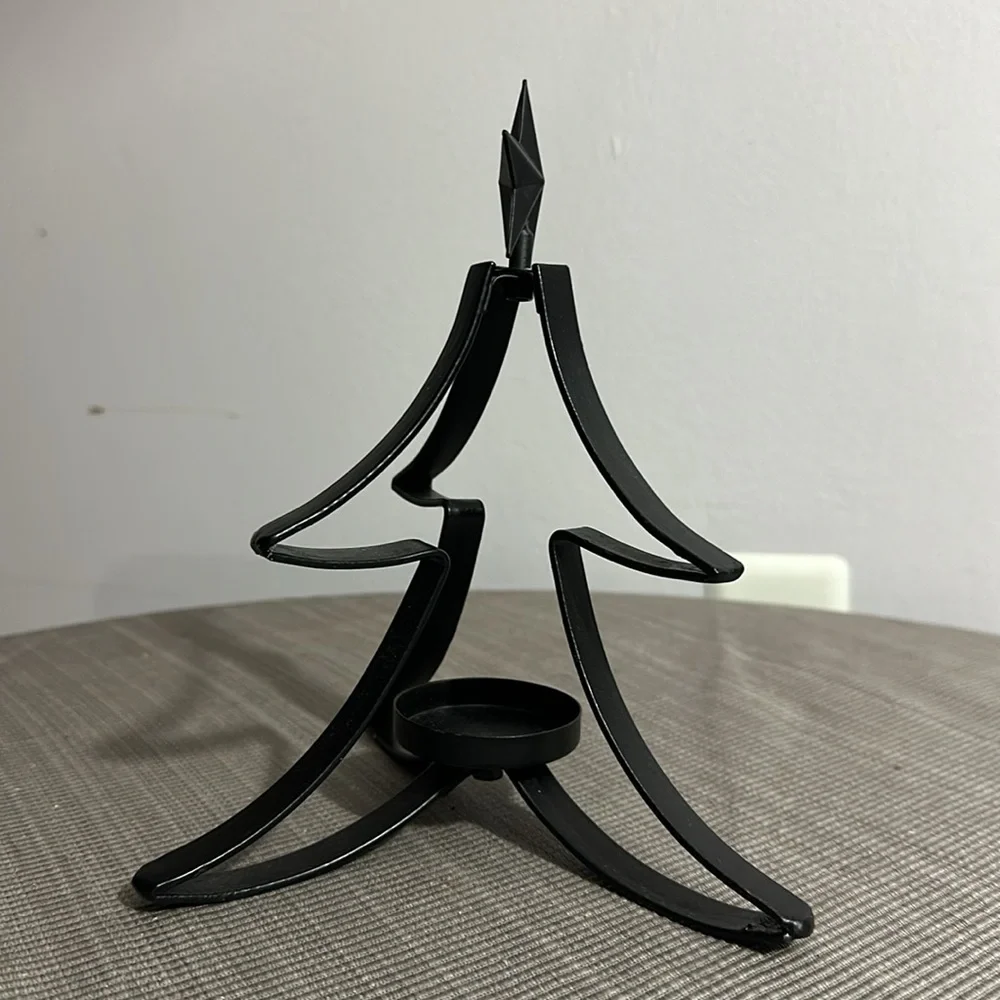 💚5 Black metal Christmas tree candleholder 7.5” tall